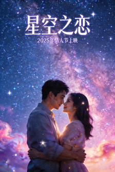 电影《星空之恋》宣传海报，浪漫的星空下两位主角相拥