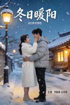 韩剧《冬日暖阳》海报，雪景中男女主角温馨对视